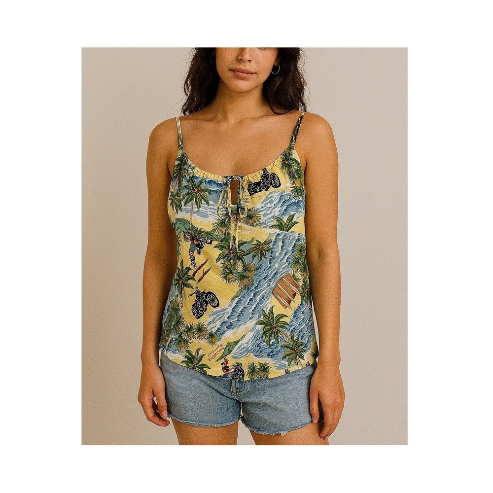Harley Davidson Hawaiian Tank Top Womens Large Tropical Motorcycle Print Summer